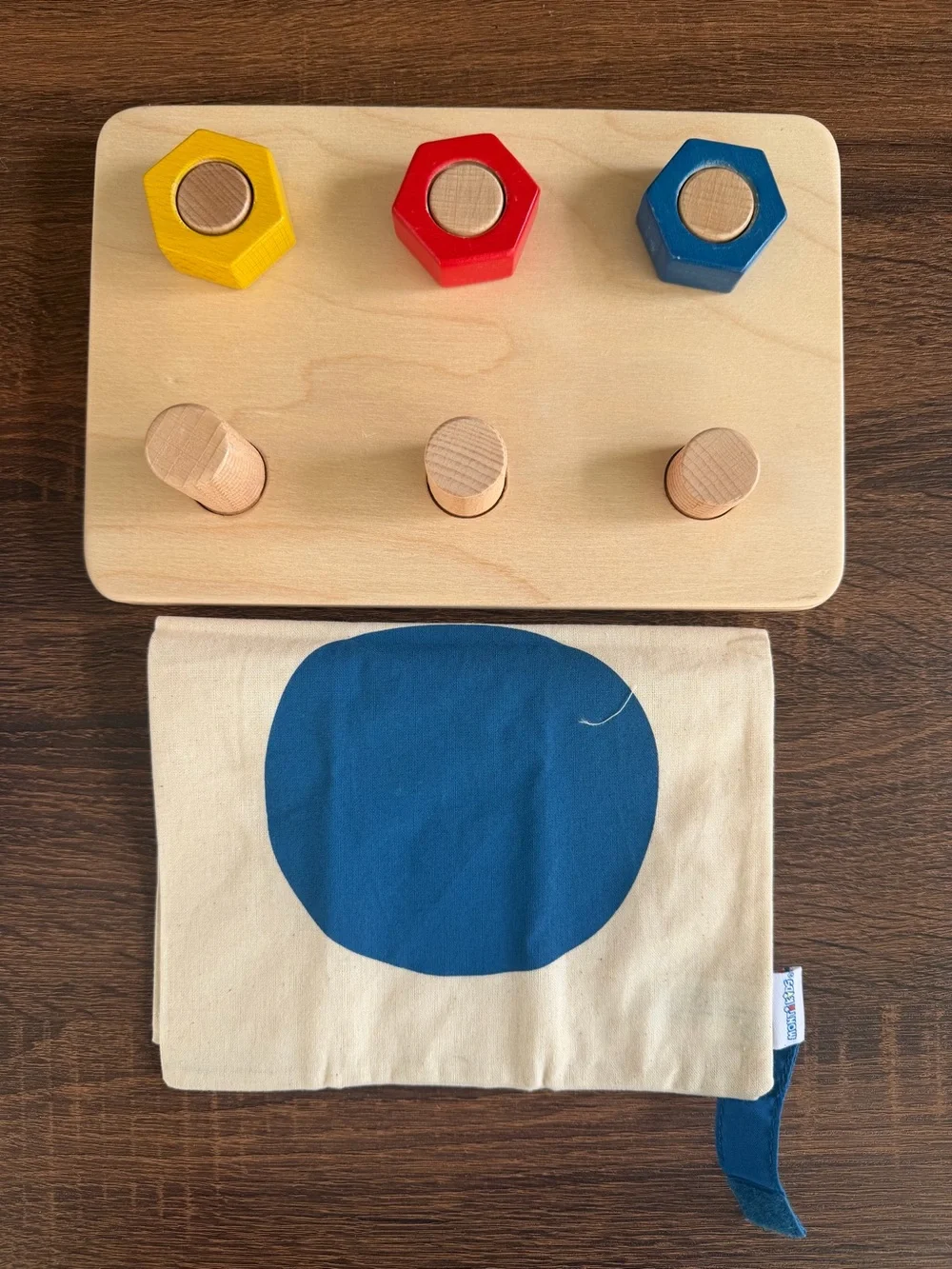 Wooden Color Sorting Peg Board Toy - Yellow, Red, Blue